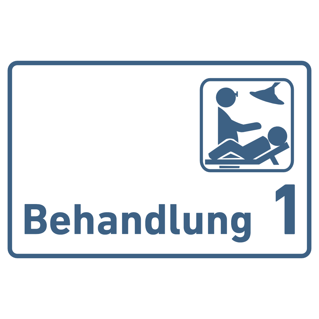 Behandlung 1-9 mit Piktogramm Praxisschild Acrylglas-Folienaufkleber in 130 x 200 mm zum Kleben