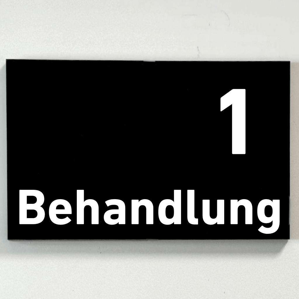 Behandlung 1-9-Praxisschilder Acrylglas-Folienaufkleber in 130 x 200 mm zum Kleben