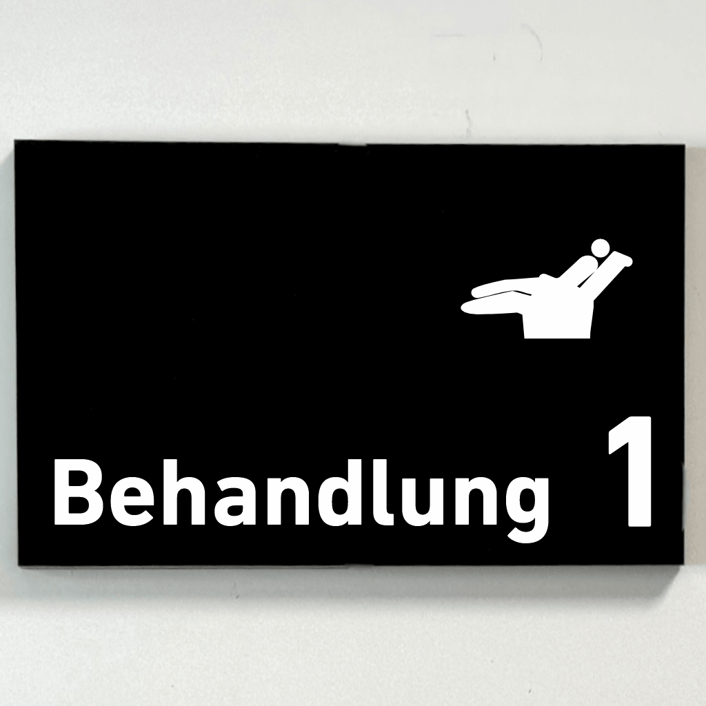 BEHANDLUNG 1-9 Zahnarzt Praxisschild Acrylglas - Folienaufkleber in 130 x 200 mm zum Kleben