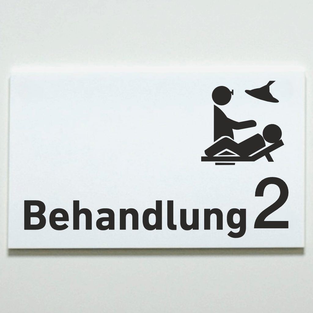 Behandlung 1-9 mit Piktogramm Praxisschild Acrylglas-Folienaufkleber in 130 x 200 mm zum Kleben
