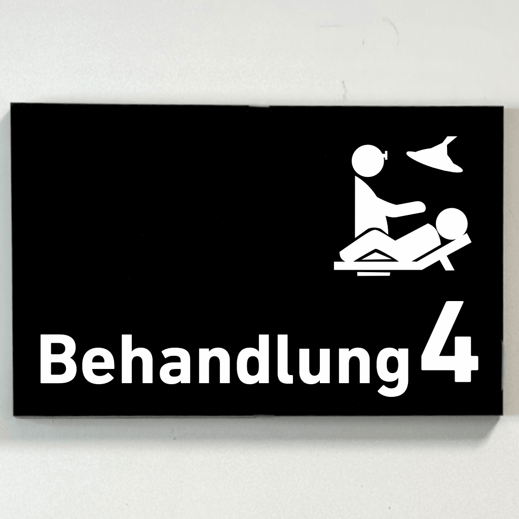 Behandlung 1-9 mit Piktogramm Praxisschild Acrylglas-Folienaufkleber in 130 x 200 mm zum Kleben