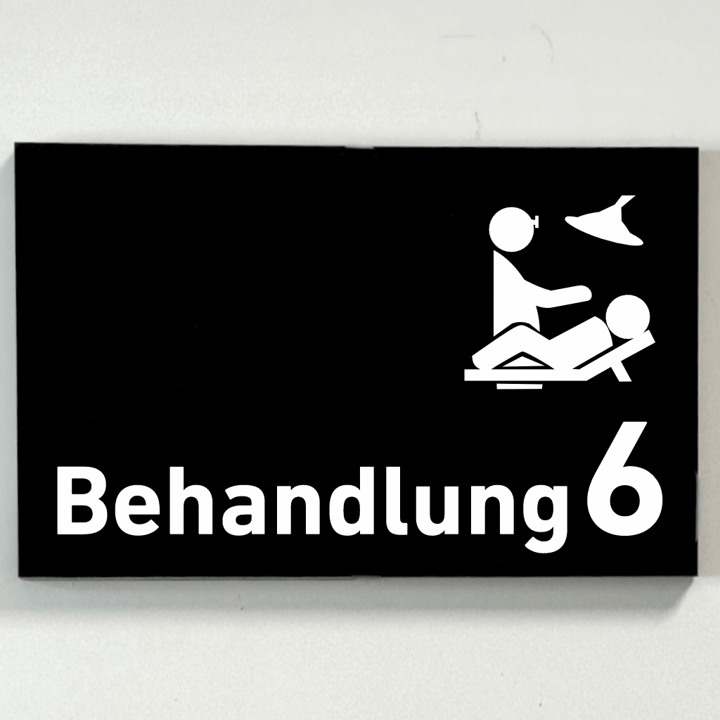 Behandlung 1-9 mit Piktogramm Praxisschild Acrylglas-Folienaufkleber in 130 x 200 mm zum Kleben