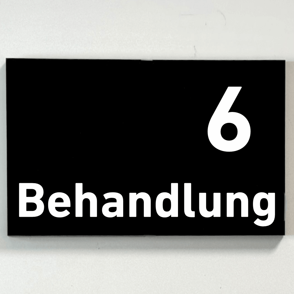Behandlung 1-9-Praxisschilder Acrylglas-Folienaufkleber in 130 x 200 mm zum Kleben