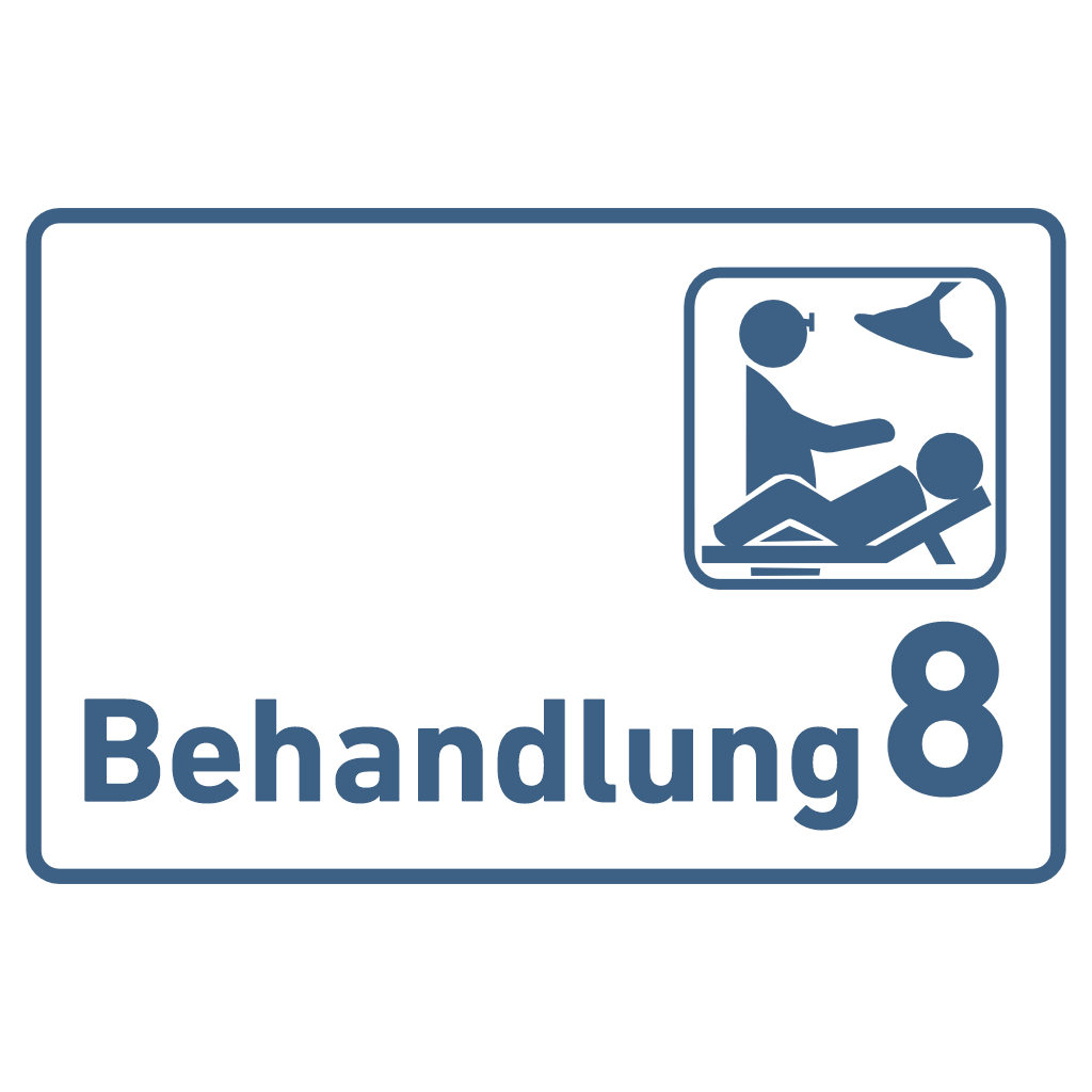 Behandlung 1-9 mit Piktogramm Praxisschild Acrylglas-Folienaufkleber in 130 x 200 mm zum Kleben