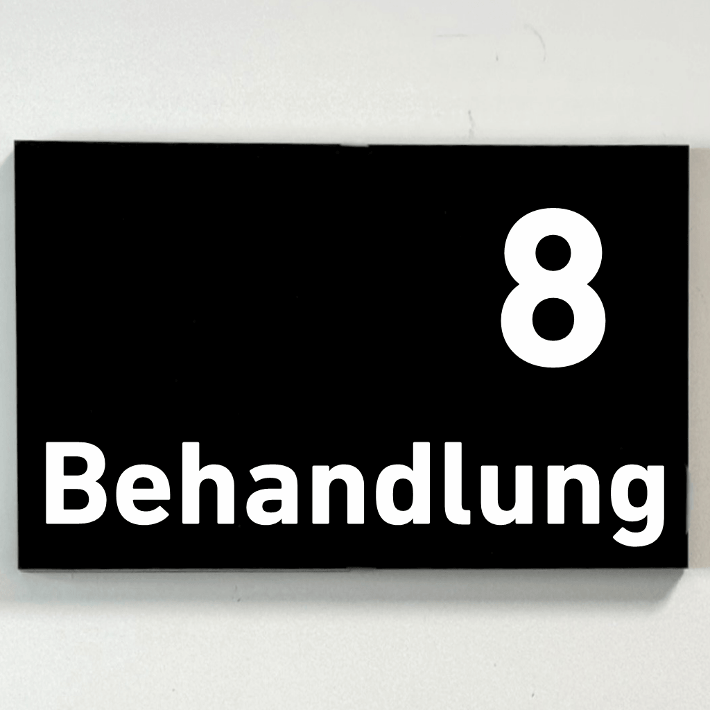 Behandlung 1-9-Praxisschilder Acrylglas-Folienaufkleber in 130 x 200 mm zum Kleben
