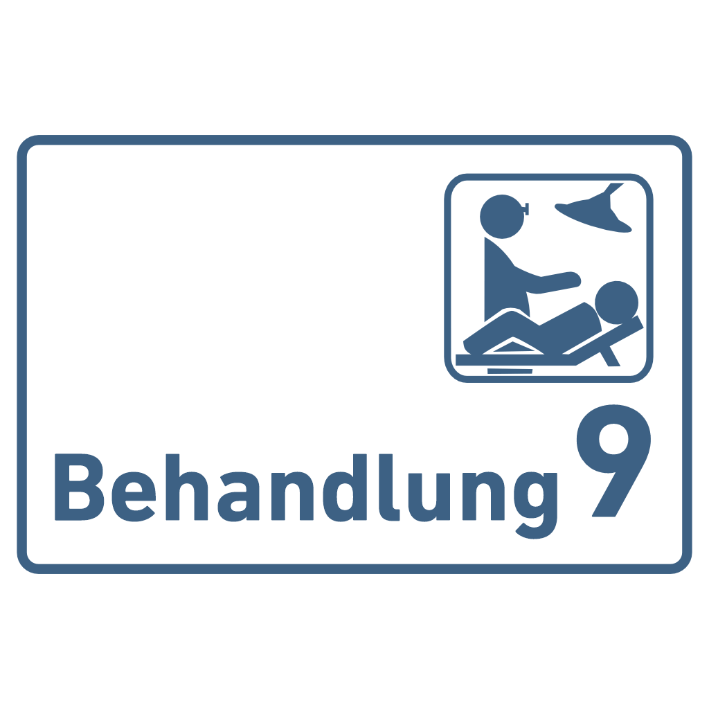 Behandlung 1-9 mit Piktogramm Praxisschild Acrylglas-Folienaufkleber in 130 x 200 mm zum Kleben