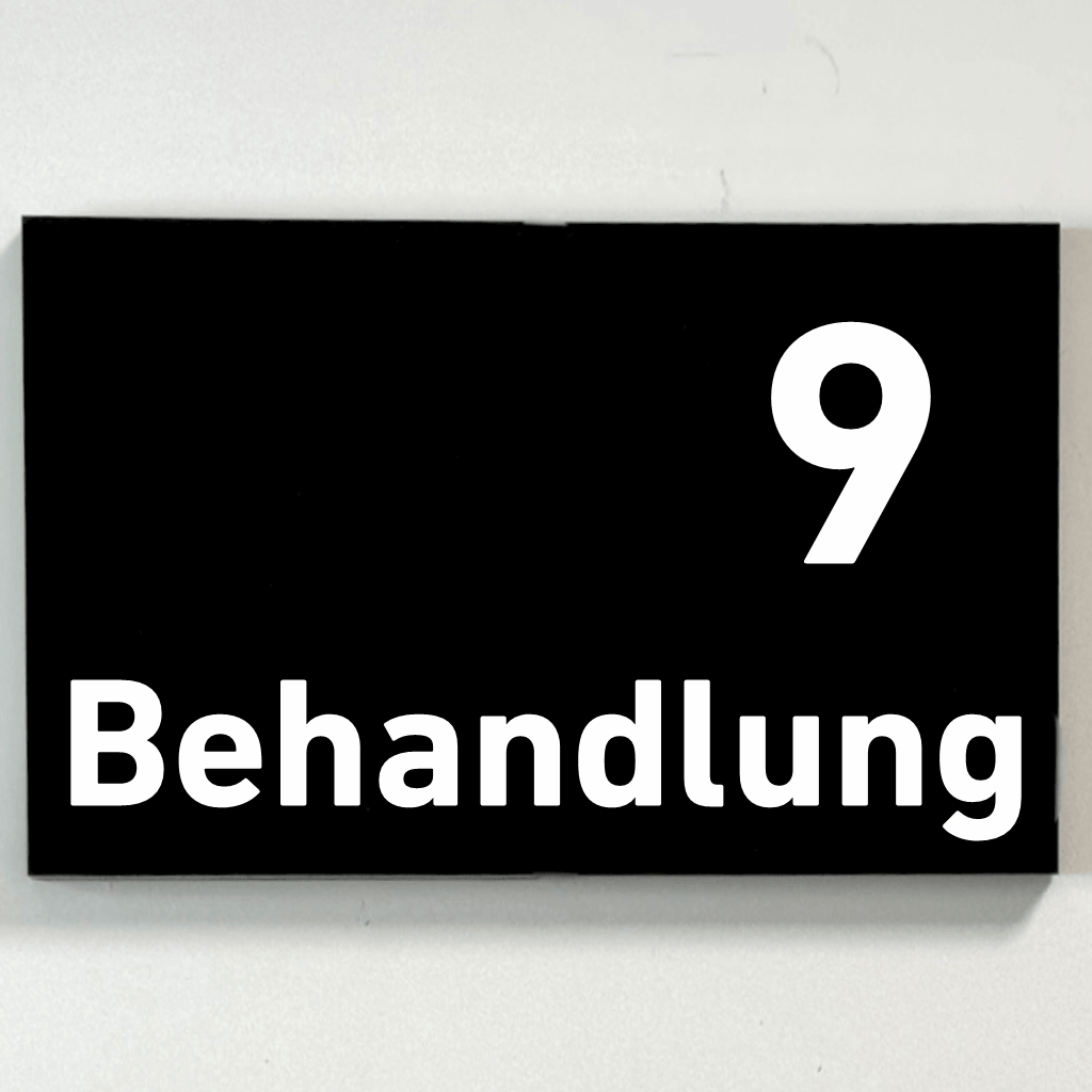 Behandlung 1-9-Praxisschilder Acrylglas-Folienaufkleber in 130 x 200 mm zum Kleben