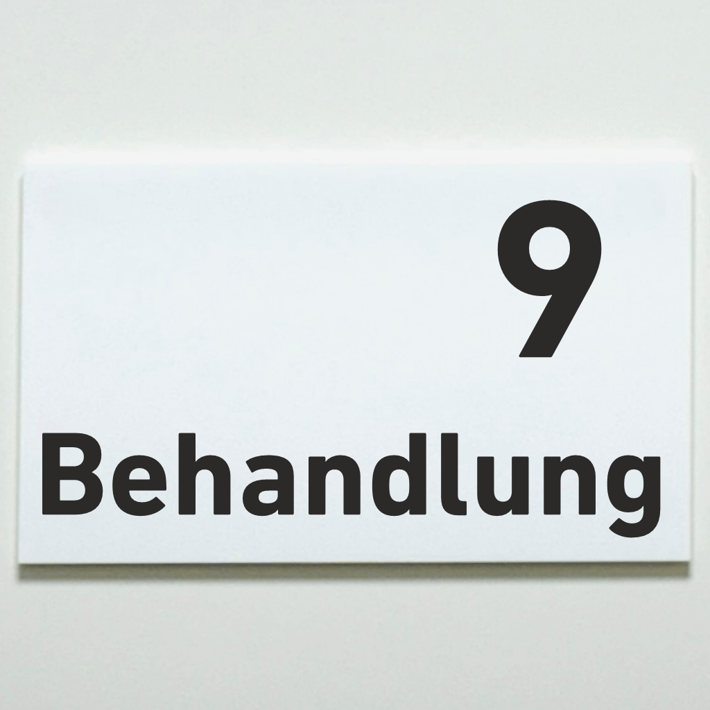 Behandlung 1-9-Praxisschilder Acrylglas-Folienaufkleber in 130 x 200 mm zum Kleben