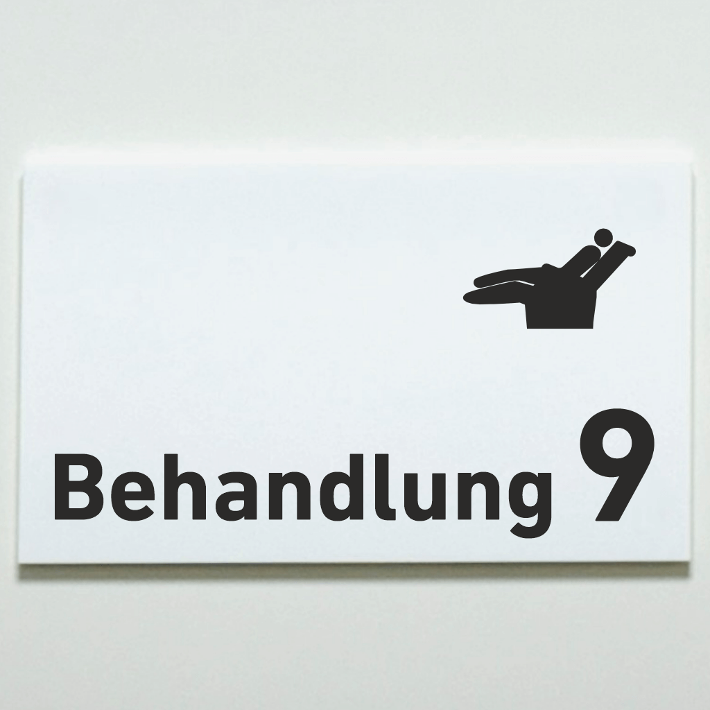 BEHANDLUNG 1-9 Zahnarzt Praxisschild Acrylglas - Folienaufkleber in 130 x 200 mm zum Kleben