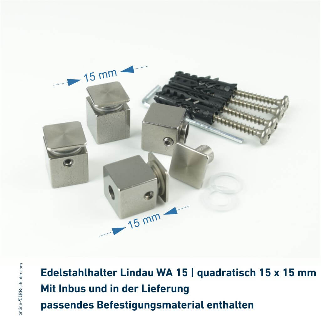 Türschild Glas-Edelstahl in 22 Größen - Türschilder aus 2 x 4 mm ESG-Glas mit 2 Edelstahlhaltern