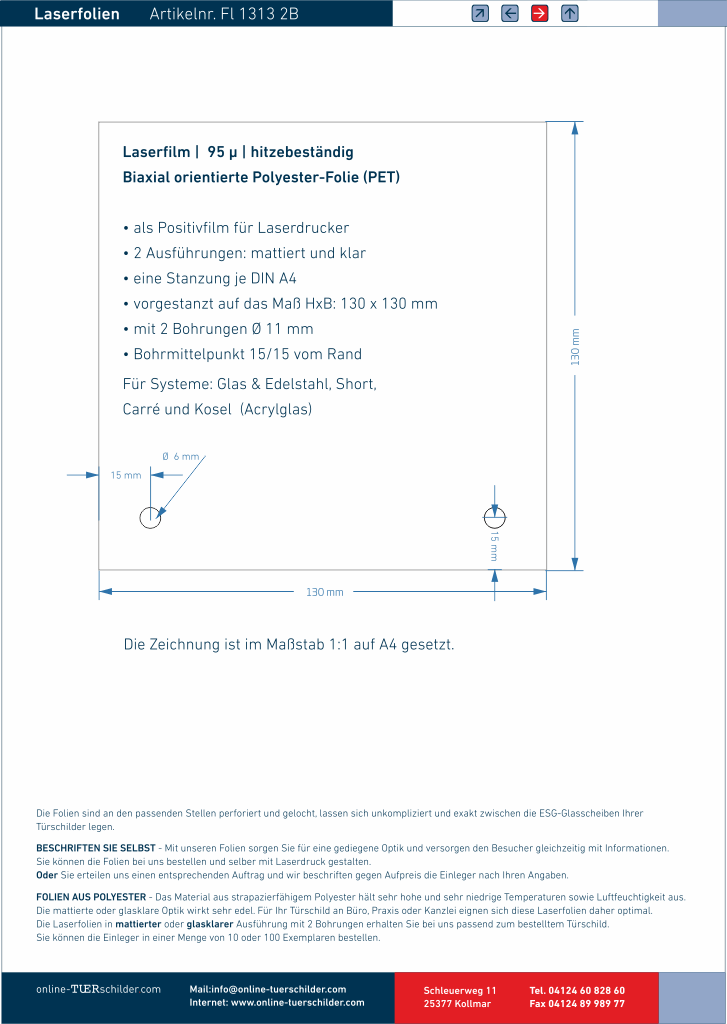 Laserfolien 2 Bohrungen 16