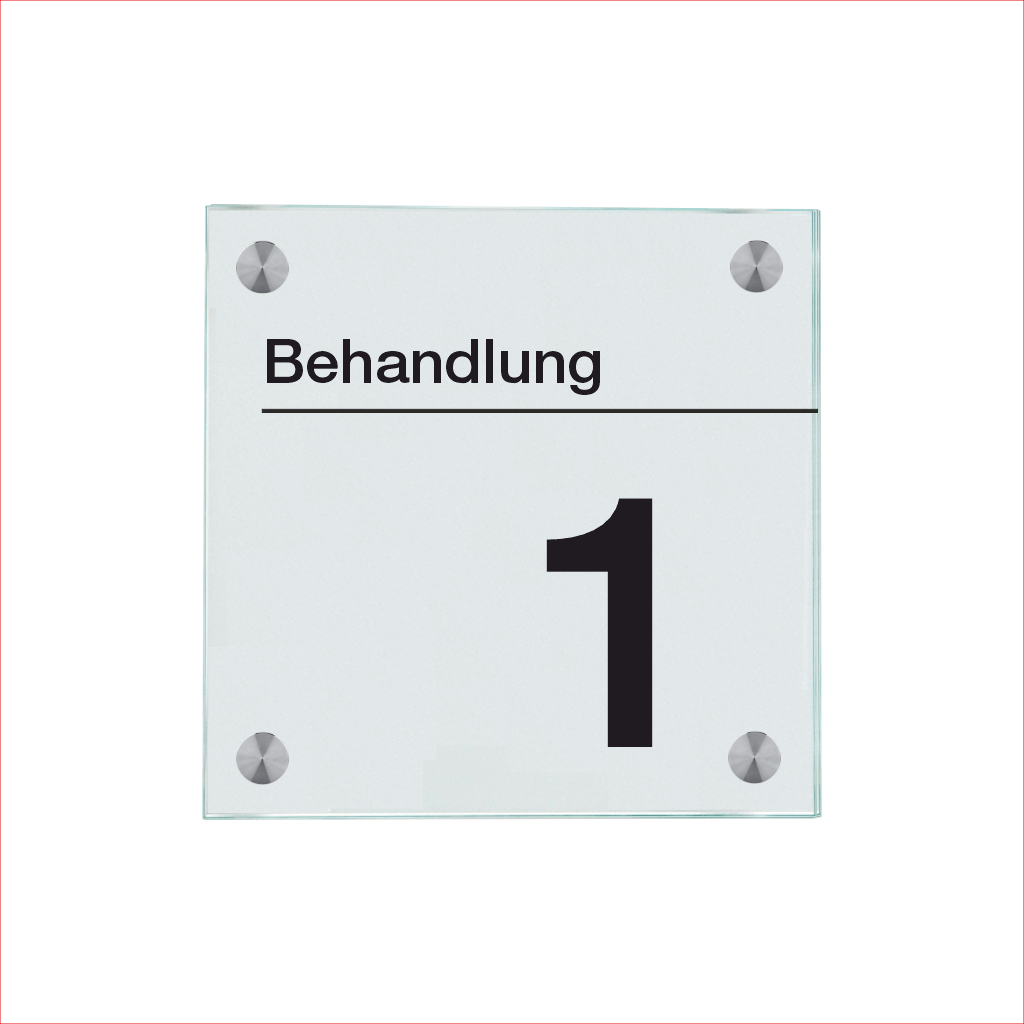 Türschild aus Glas Behandlung 1 in 100x150 mm oder 150x150 mm