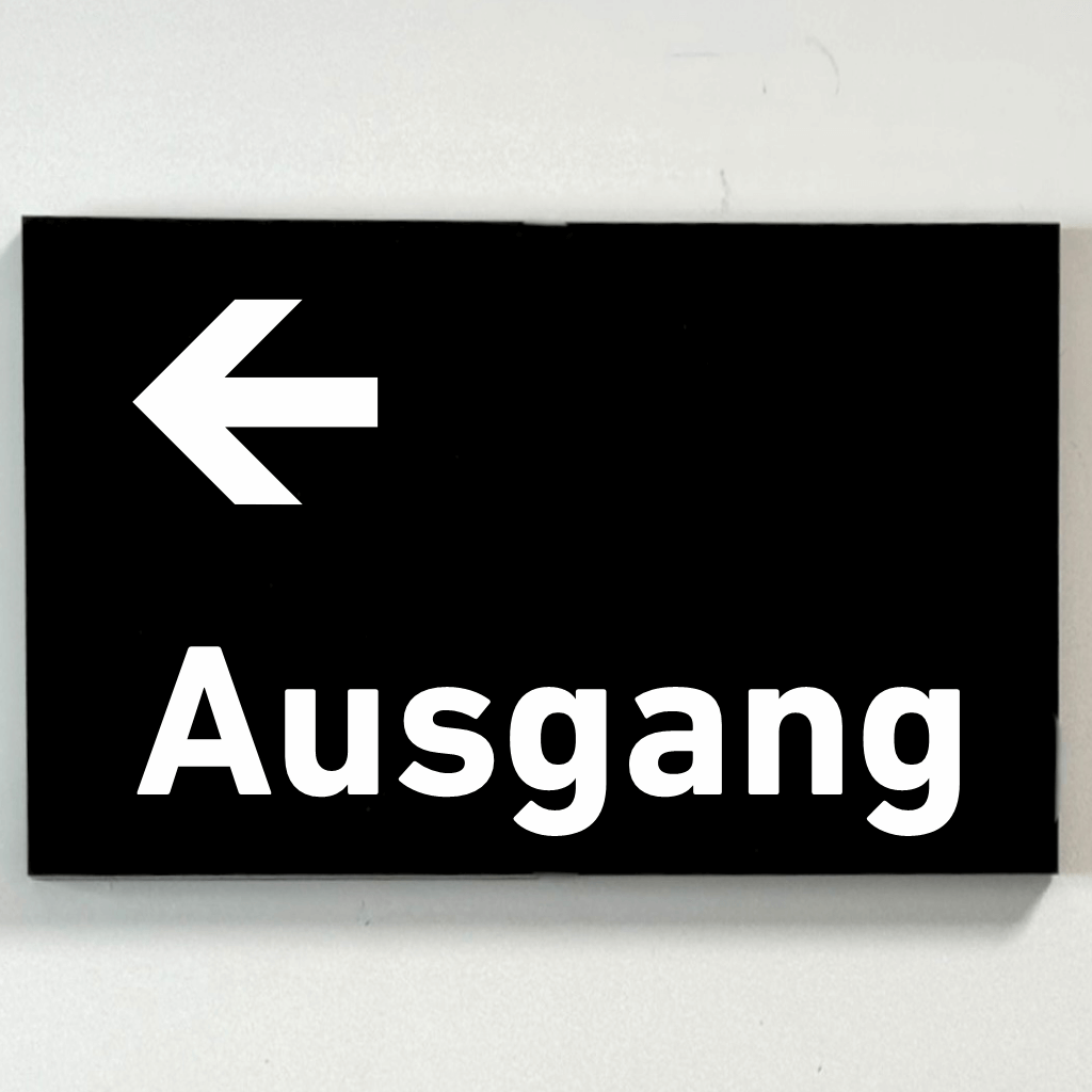 Ausgang links - Schild aus Acrylglas / Folienaufkleber in 130 x 200 mm zum Kleben