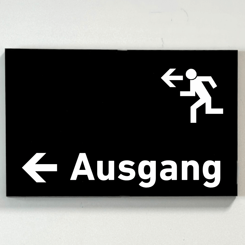 Ausgang links - Schild aus Acrylglas / Folienaufkleber in 130 x 200 mm zum Kleben