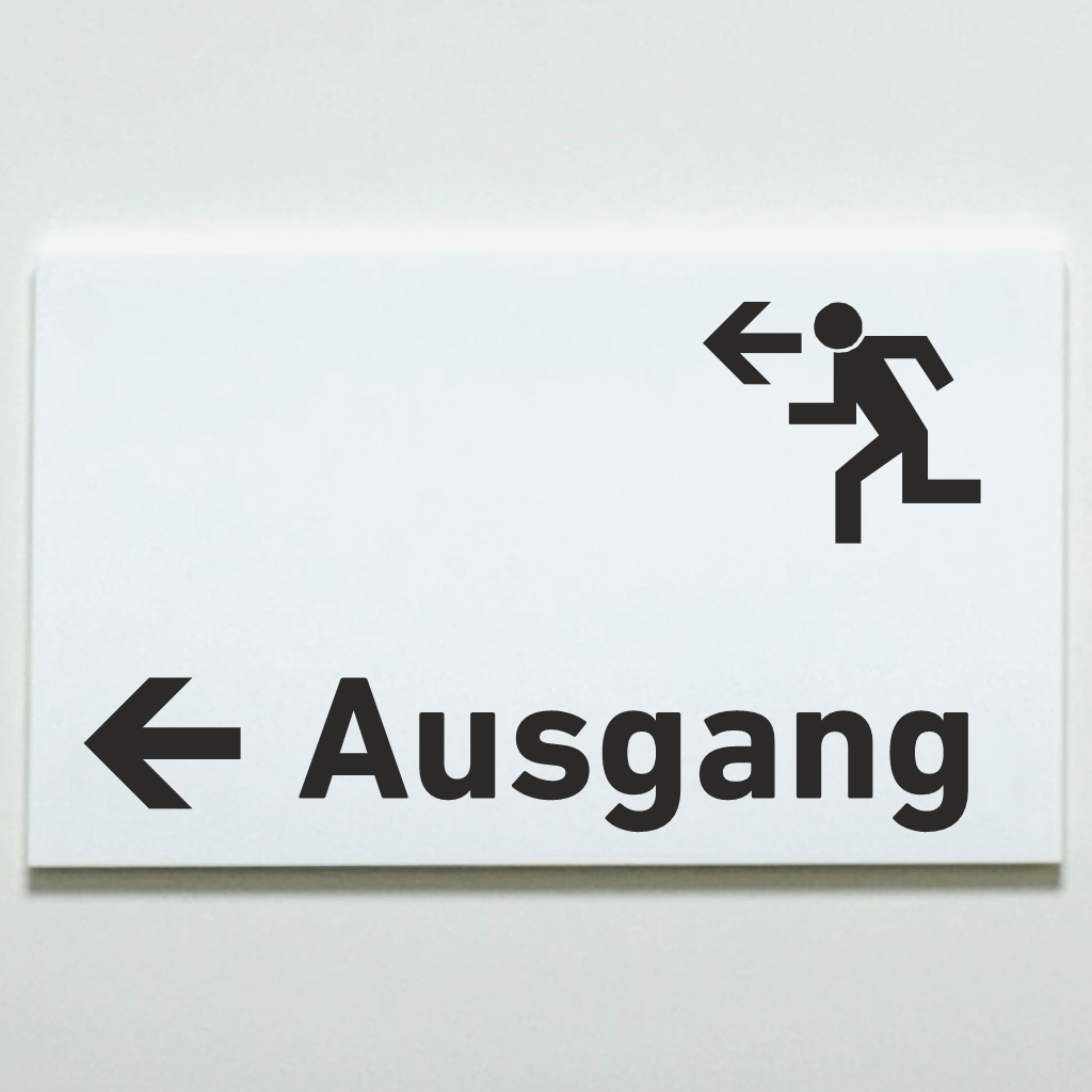 Ausgang links - Schild aus Acrylglas / Folienaufkleber in 130 x 200 mm zum Kleben