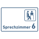 Praxisschild Acrylglas / Folienaufkleber Sprechzimmer 1-9 mit Piktogramm zum Kleben
