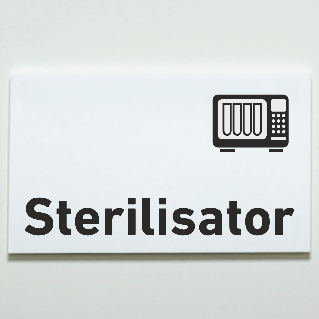Sterilisator - Schild für Ihre Praxis aus Acryl oder Folie in 130 x 200 mm zum Kleben
