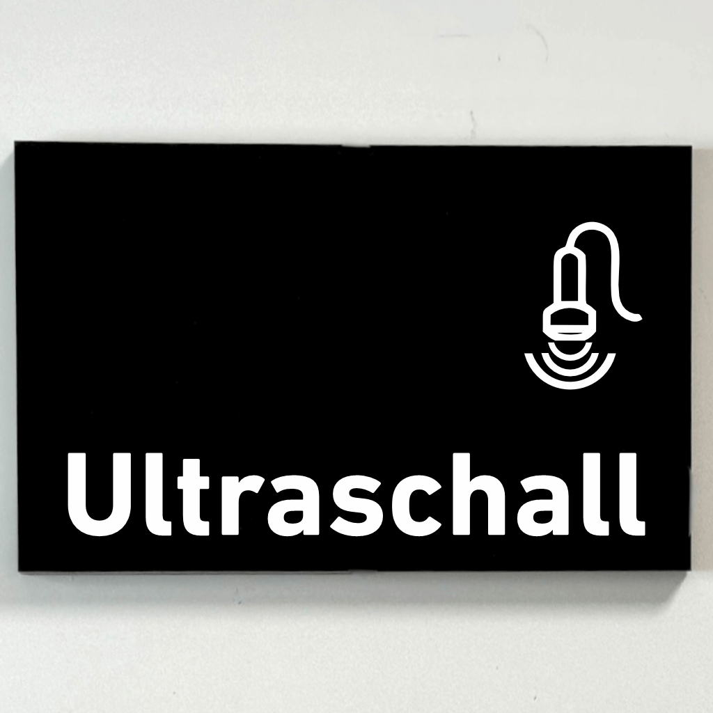 Schild für Ihre Praxis Acrylglas / Folienaufkleber Ultraschall in 130 x 200 mm zum Kleben