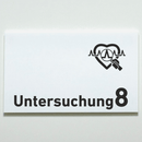 Praxisschild Acrylglas / Folienaufkleber Untersuchung 1-9 mit Piktogramm Arzt zum Kleben