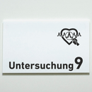 Praxisschild Acrylglas / Folienaufkleber Untersuchung 1-9 mit Piktogramm Arzt zum Kleben