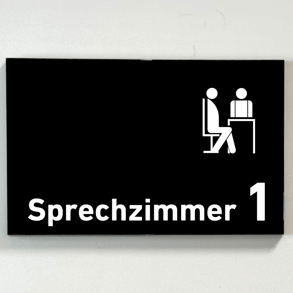 Sprechzimmer 1-9 mit Piktogramm Praxisschild Acrylglas-Folienaufkleber in 130 x 200 mm zum Kleben