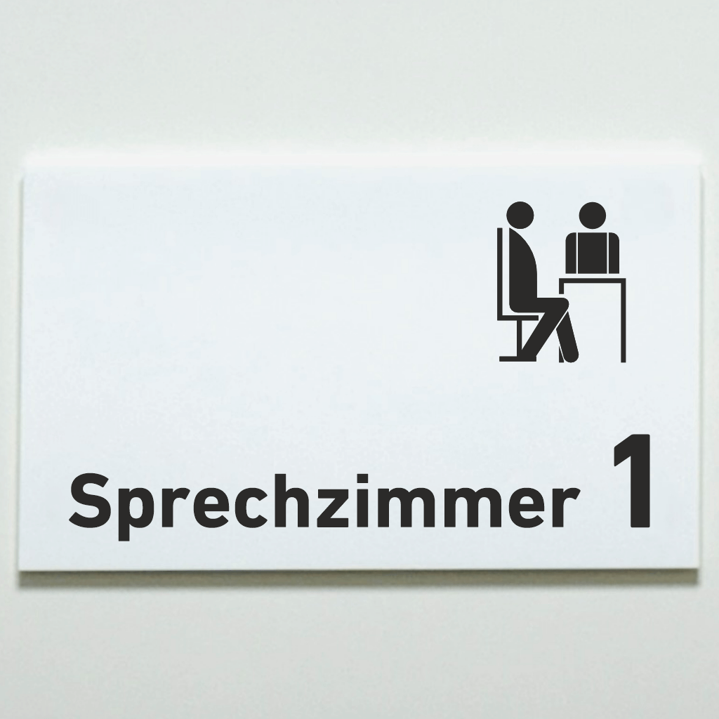 Sprechzimmer 1-9 mit Piktogramm Praxisschild Acrylglas-Folienaufkleber in 130 x 200 mm zum Kleben