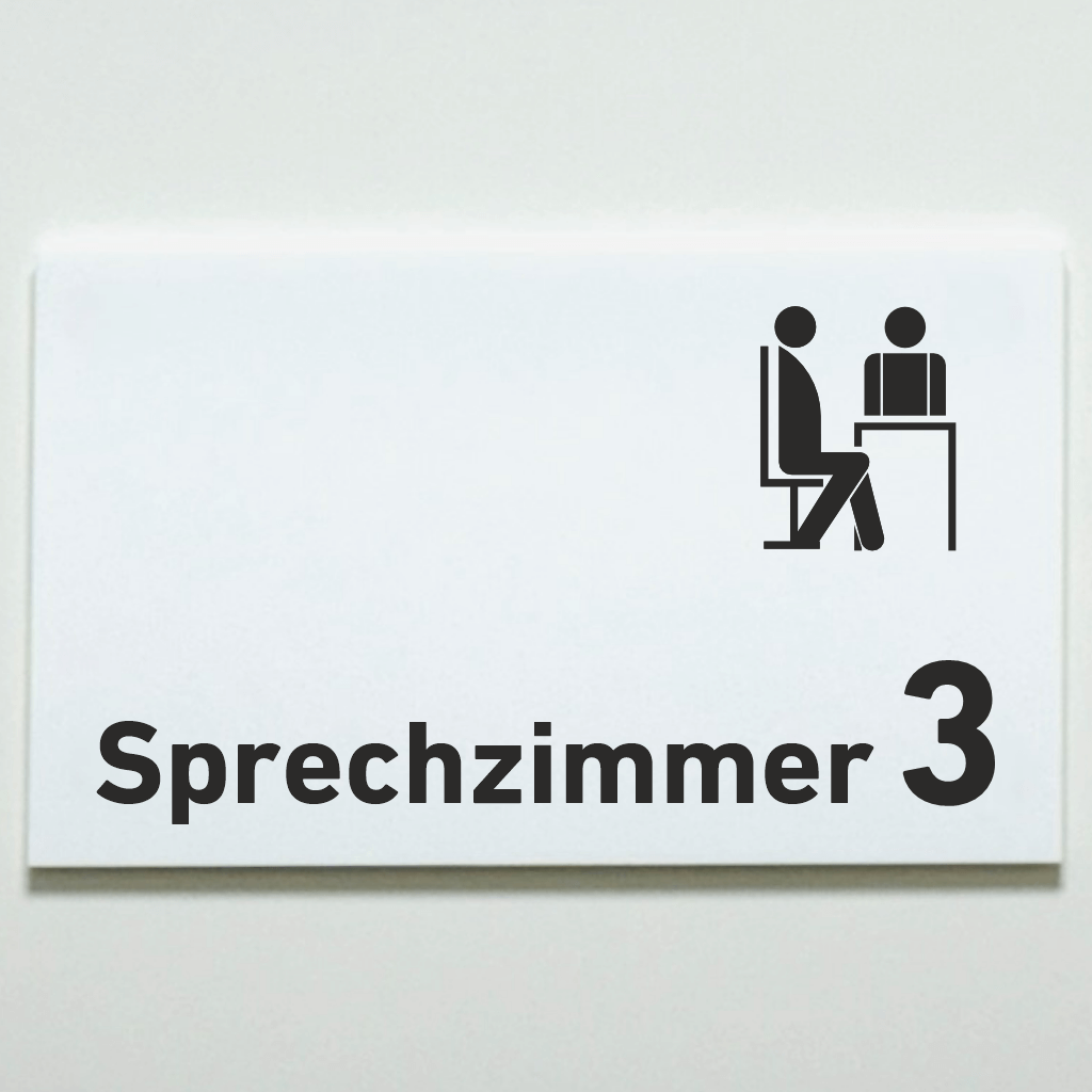 Sprechzimmer 1-9 mit Piktogramm Praxisschild Acrylglas-Folienaufkleber in 130 x 200 mm zum Kleben