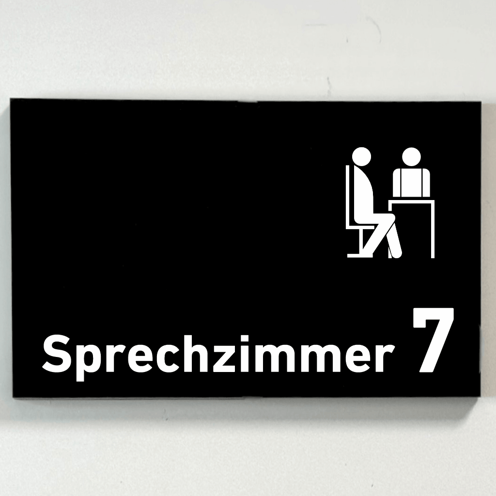 Sprechzimmer 1-9 mit Piktogramm Praxisschild Acrylglas-Folienaufkleber in 130 x 200 mm zum Kleben