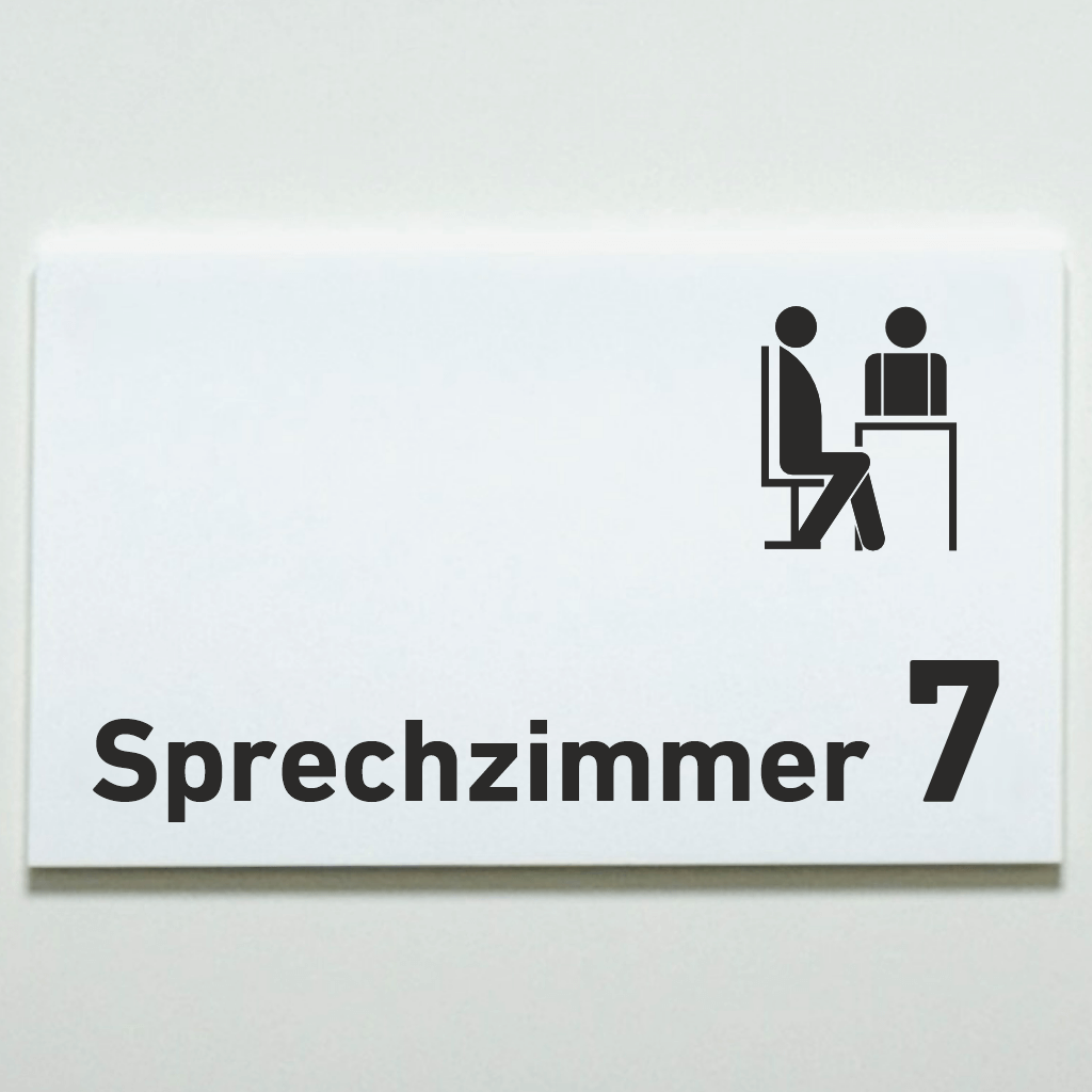 Sprechzimmer 1-9 mit Piktogramm Praxisschild Acrylglas-Folienaufkleber in 130 x 200 mm zum Kleben