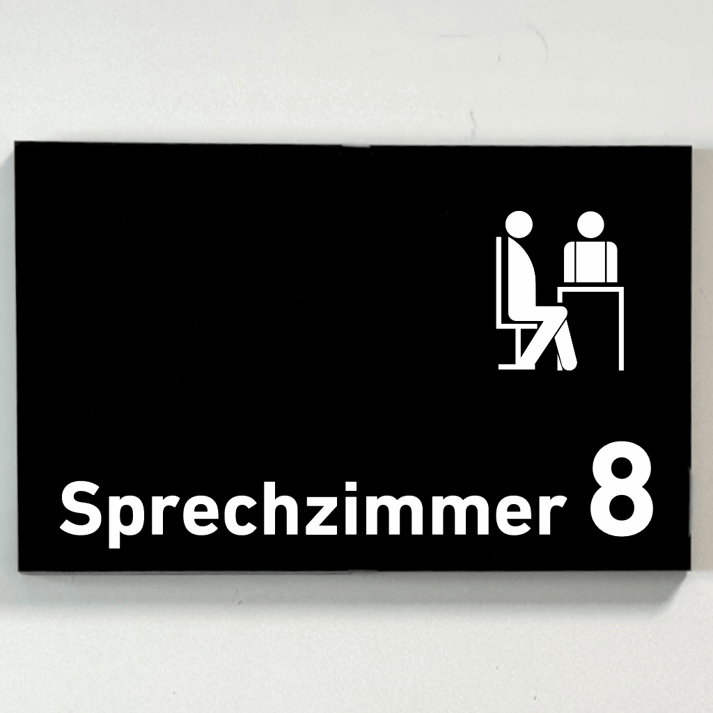 Sprechzimmer 1-9 mit Piktogramm Praxisschild Acrylglas-Folienaufkleber in 130 x 200 mm zum Kleben