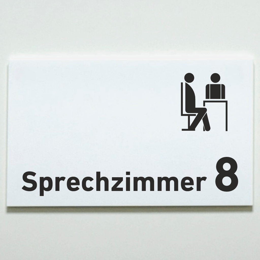 Sprechzimmer 1-9 mit Piktogramm Praxisschild Acrylglas-Folienaufkleber in 130 x 200 mm zum Kleben