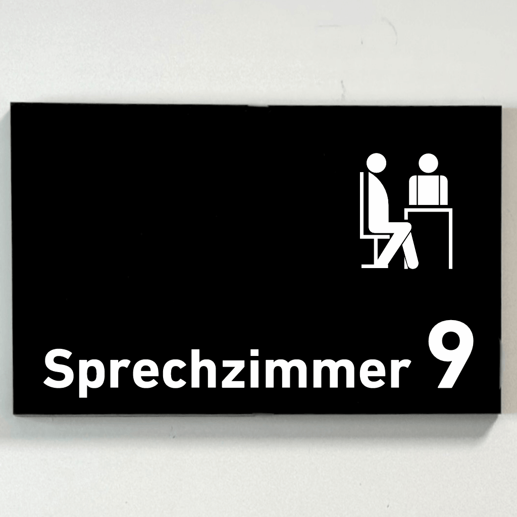Sprechzimmer 1-9 mit Piktogramm Praxisschild Acrylglas-Folienaufkleber in 130 x 200 mm zum Kleben
