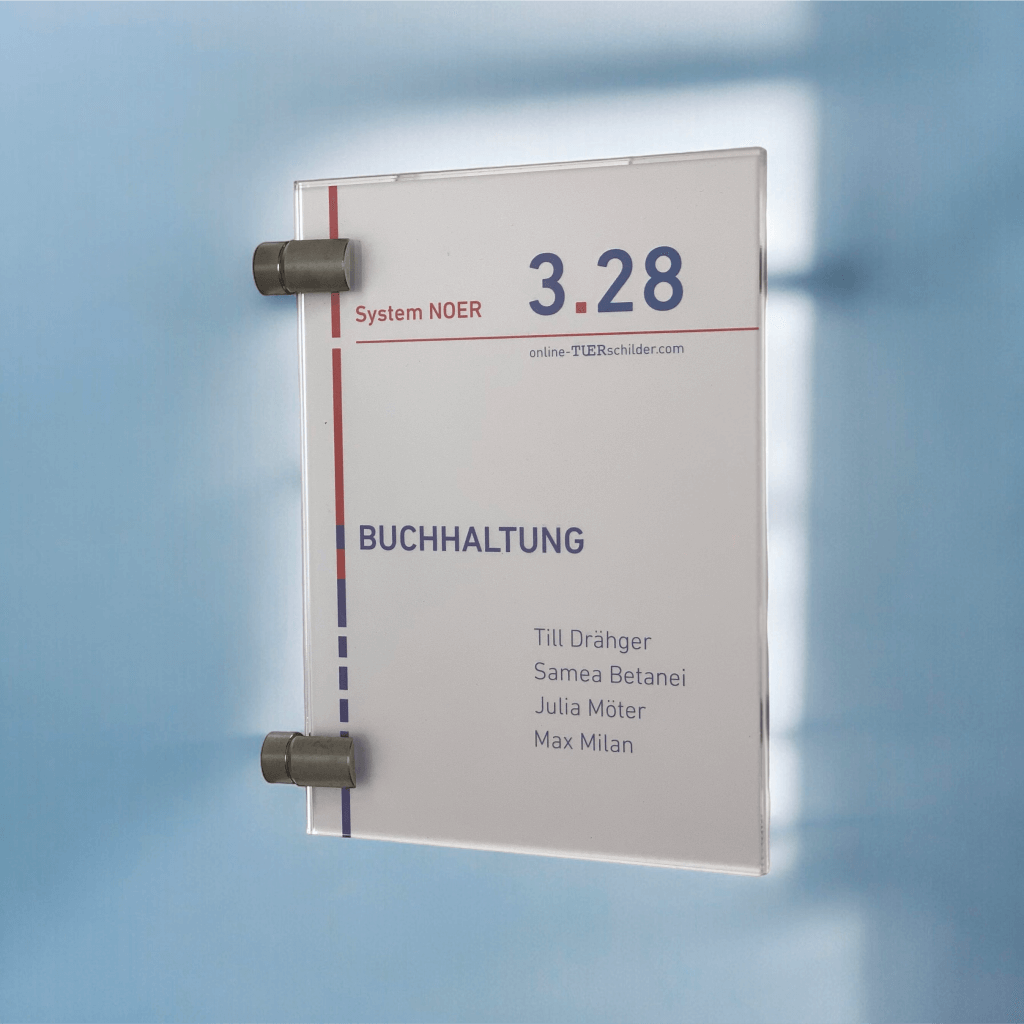 Türschilder in 5 Größen Acryl mit Klemmhalter aus Edelstahl - Türschild Noer