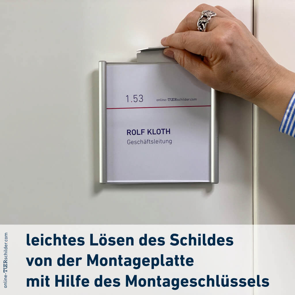 Montageschlüssel zum Lösen des Schildes von der Montageplatte
