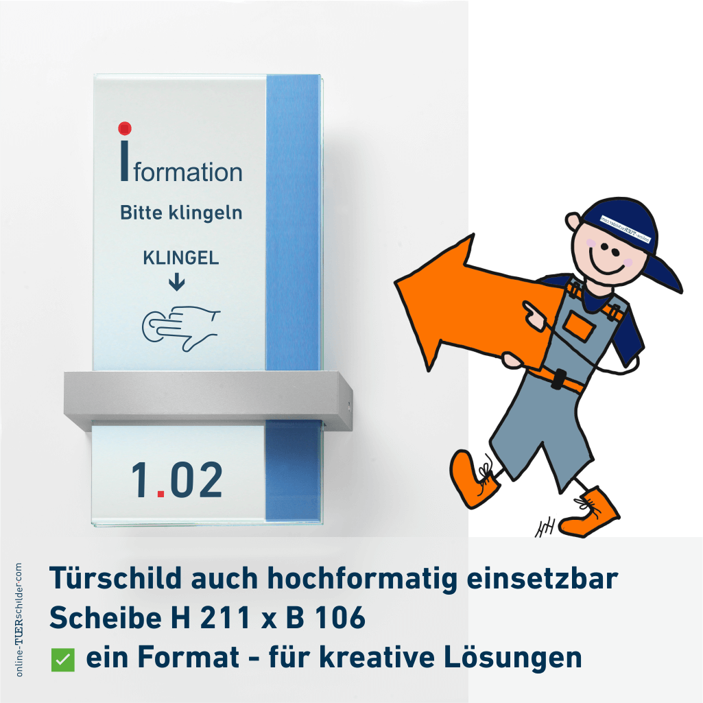 Türschilder Veddel in 7 Größen mit Scheiben aus ESG, Halter aus Alu