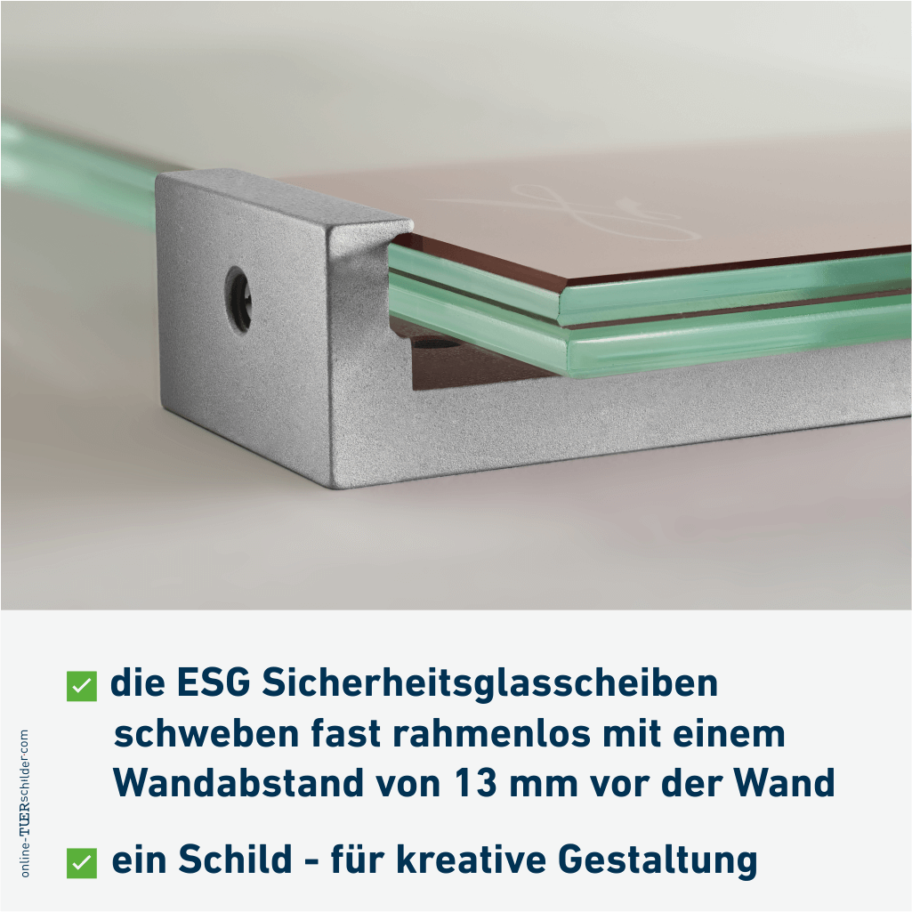 Türschilder in 9 Größen mit ESG-Scheiben, Aluminium Klemmhalter - Türschild Vollerwiek