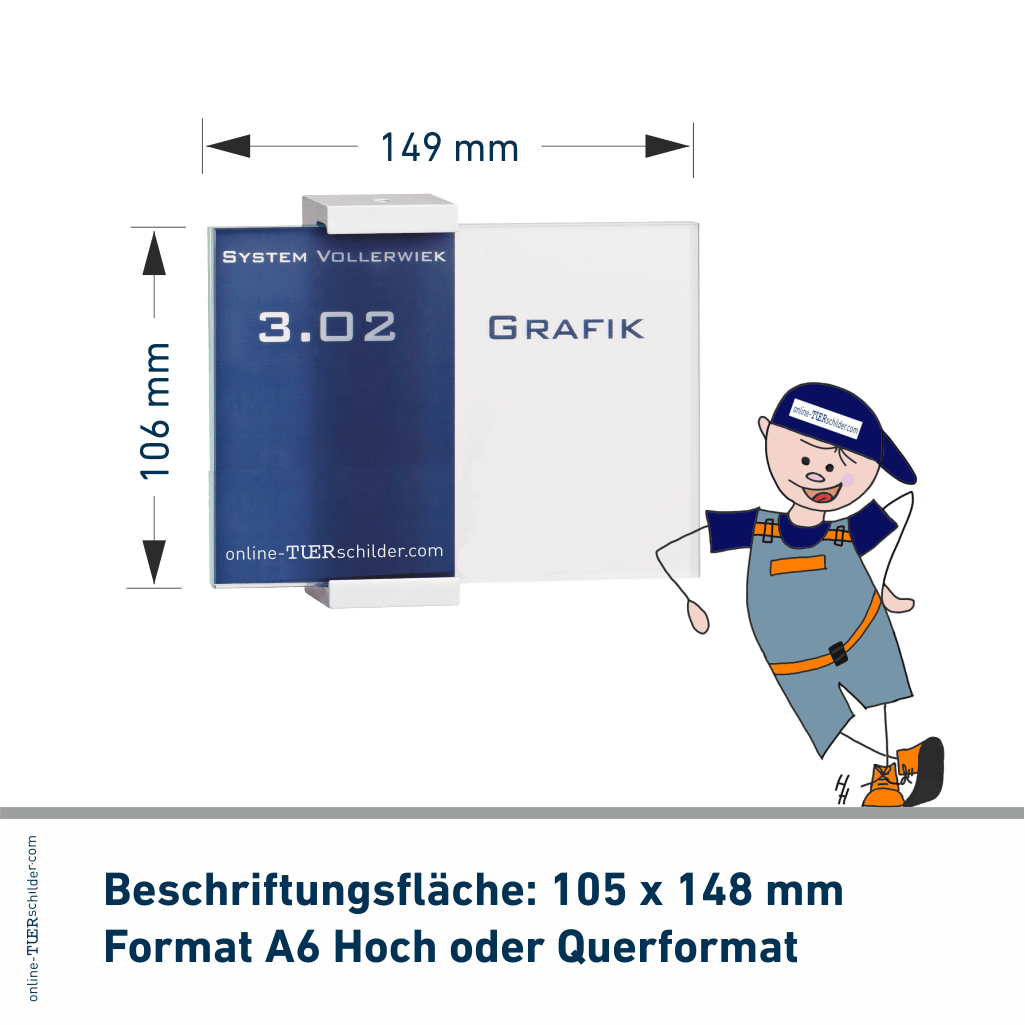 Türschilder in 9 Größen mit ESG-Scheiben, Aluminium Klemmhalter - Türschild Vollerwiek
