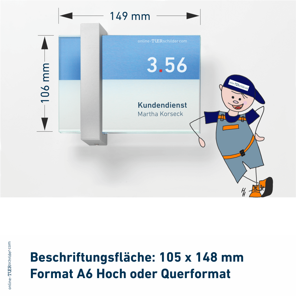 Türschilder Veddel in 7 Größen mit Scheiben aus ESG, Halter aus Alu