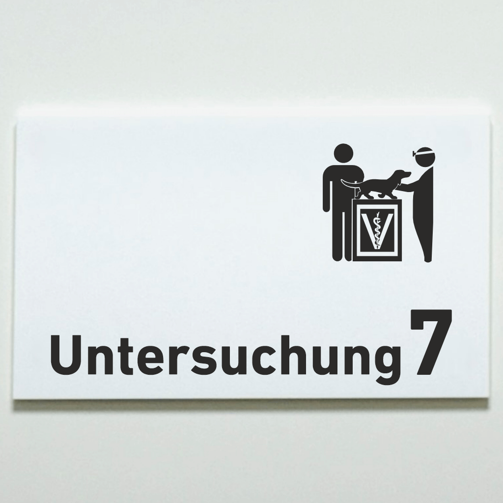 Untersuchung 1-9 mit Piktogramm Tierarzt Praxisschild Acrylglas-Folienaufkleber in 130 x 200 mm zum Kleben