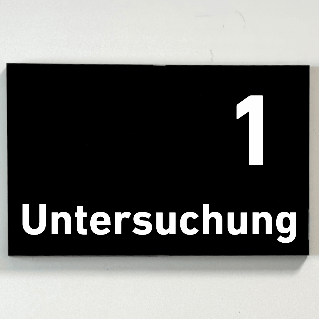 Untersuchung 1-9 Praxisschild Acrylglas-Folienaufkleber in 130 x 200 mm zum Kleben
