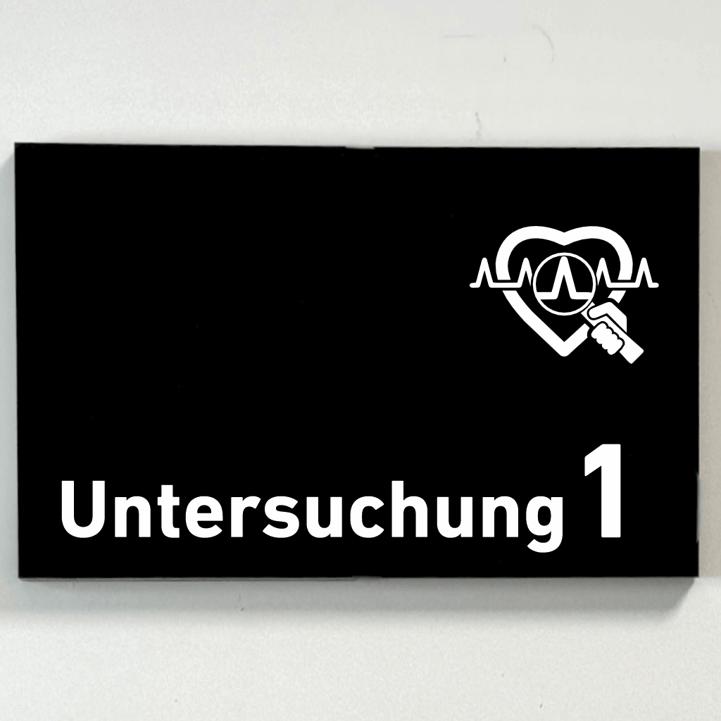 Untersuchung 1-9 mit Piktogramm Praxisschild Acrylglas-Folienaufkleber in 130 x 200 mm zum Kleben
