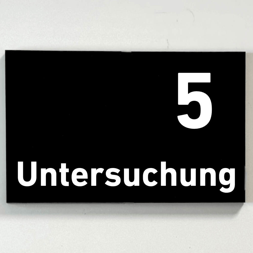 Untersuchung 1-9 Praxisschild Acrylglas-Folienaufkleber in 130 x 200 mm zum Kleben