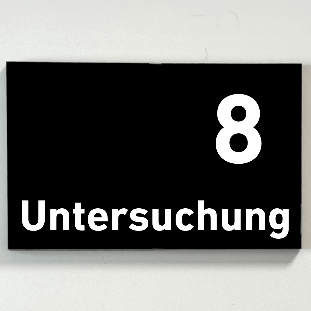 Untersuchung 1-9 Praxisschild Acrylglas-Folienaufkleber in 130 x 200 mm zum Kleben