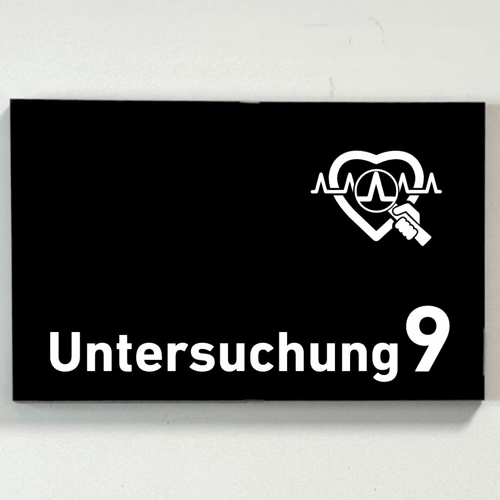 Untersuchung 1-9 mit Piktogramm Praxisschild Acrylglas-Folienaufkleber in 130 x 200 mm zum Kleben