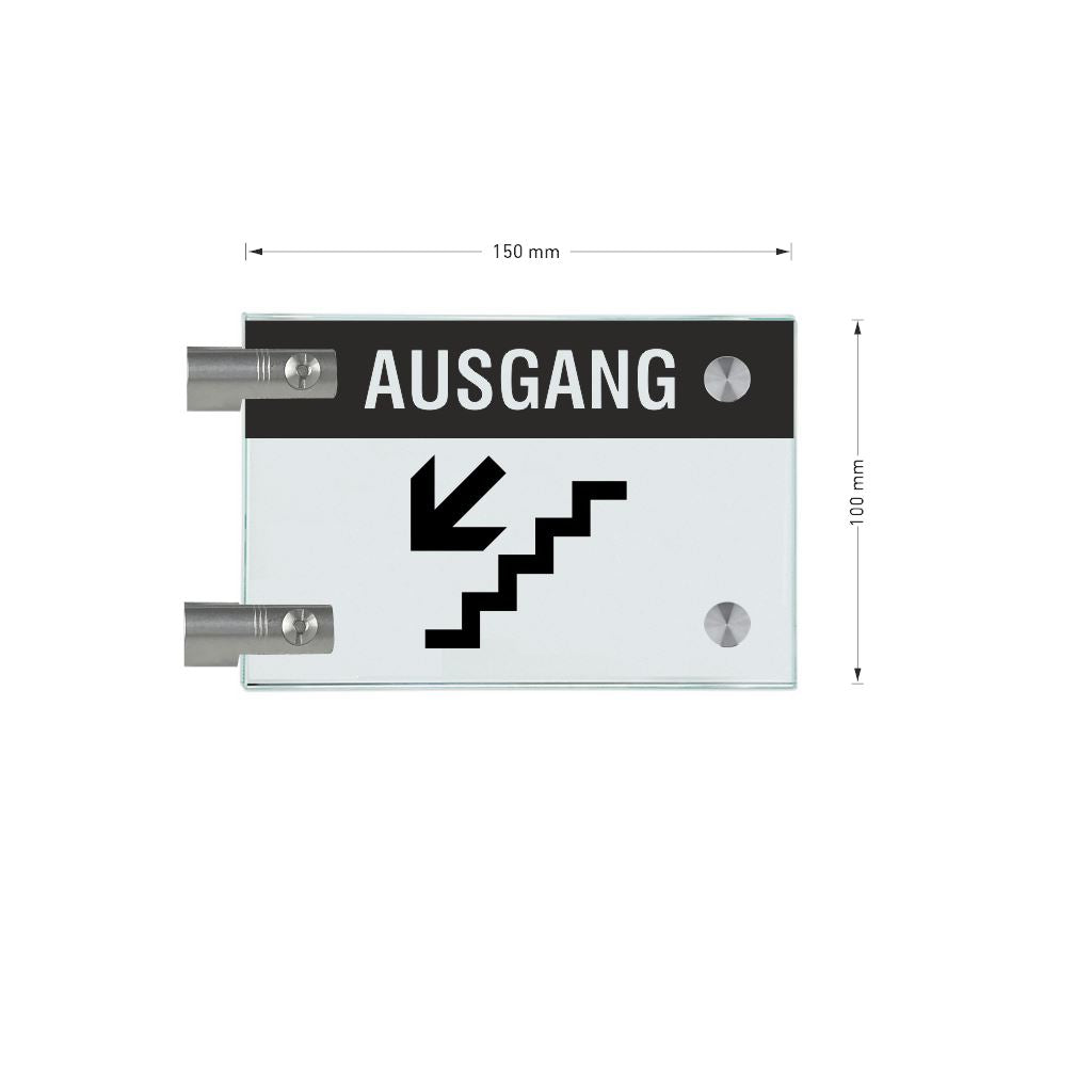 Fahnenschild Ausgang mit Balken, 2 Scheiben mit Glasverbinder 2