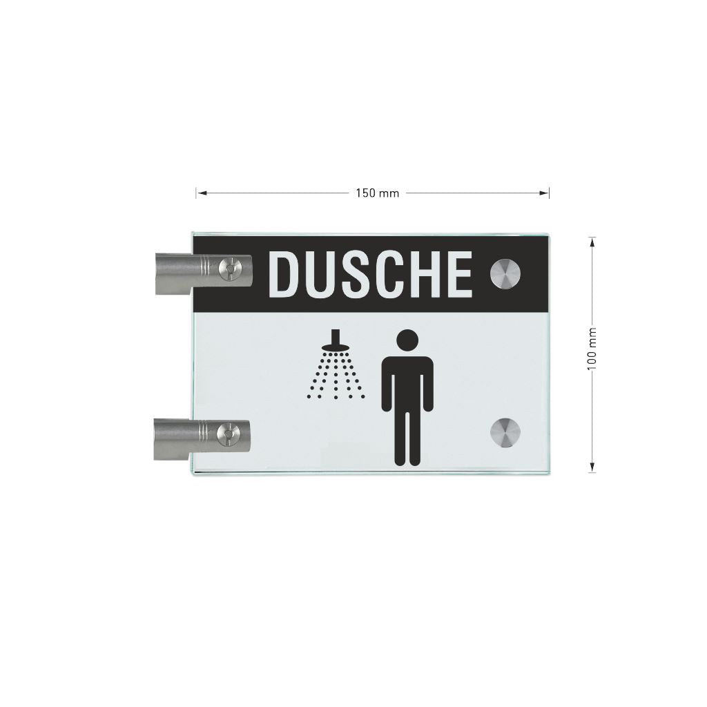 Fahnenschilder Dusche Herren mit Balken, 2 Scheiben mit 1