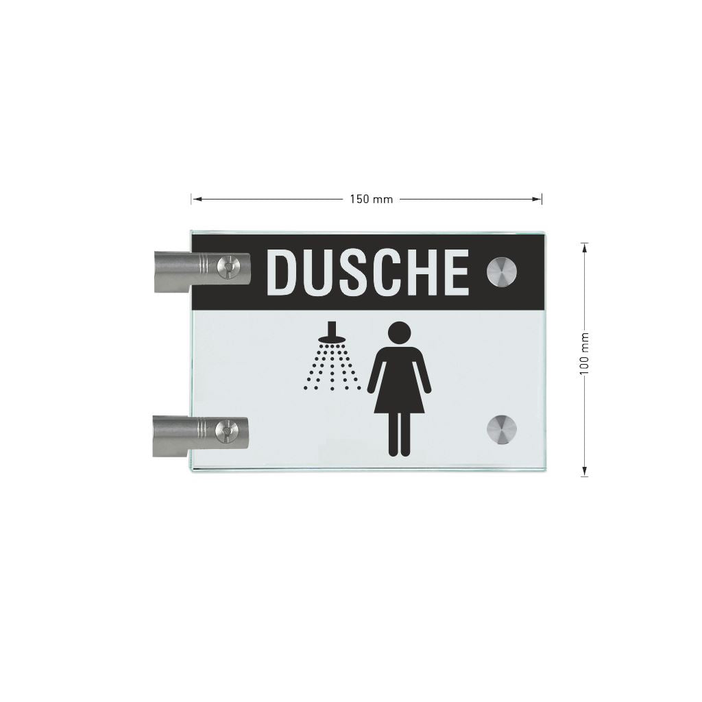 Fahnenschilder Dusche Damen mit Balken, 2 Scheiben mit 1