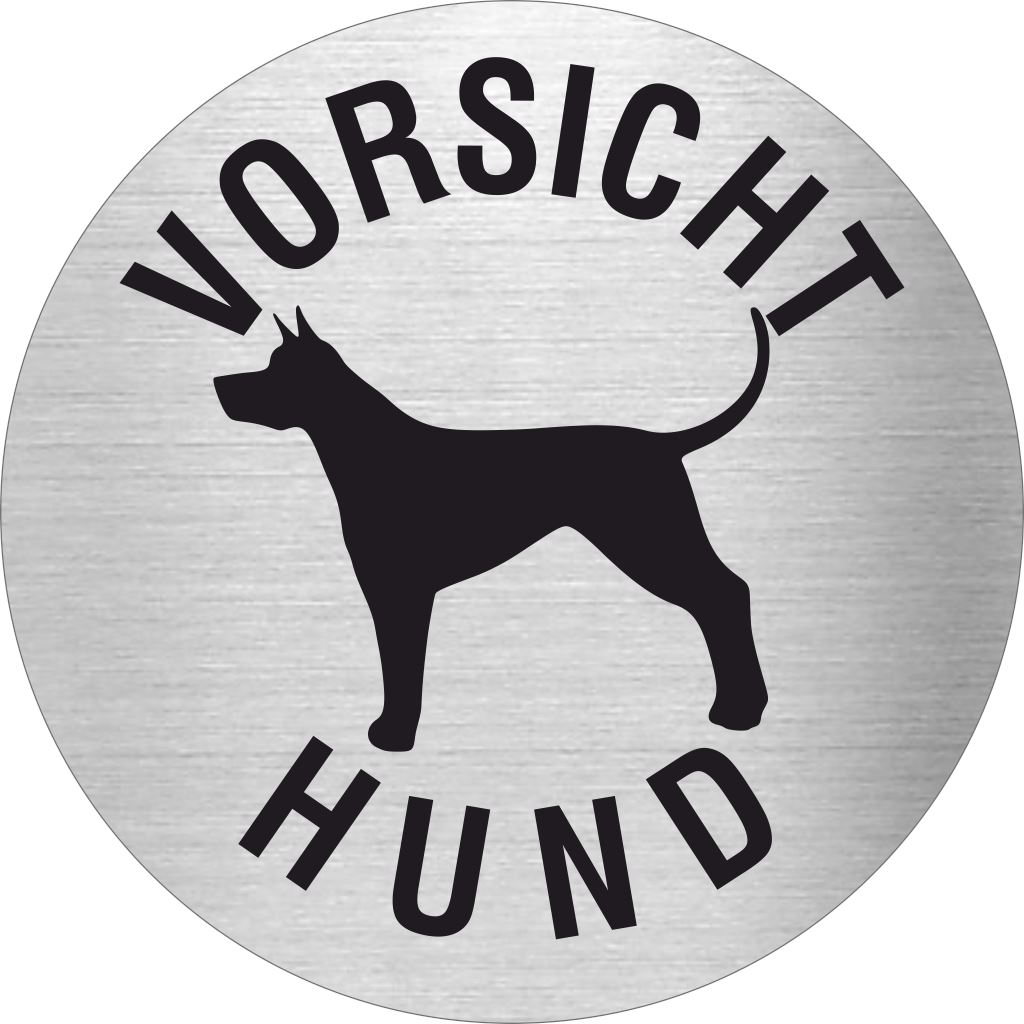 Piktogramm Vorsicht Hund aus Edelstahl Piktogramme Vorsicht Hund online-tuerschilder.com Ø 60mm