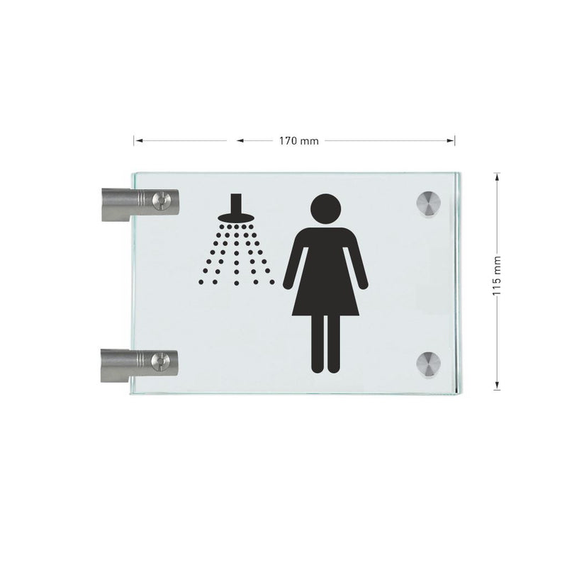 Fahnenschilder Dusche Damen nur Piktogramm, 2 Scheiben mit 2