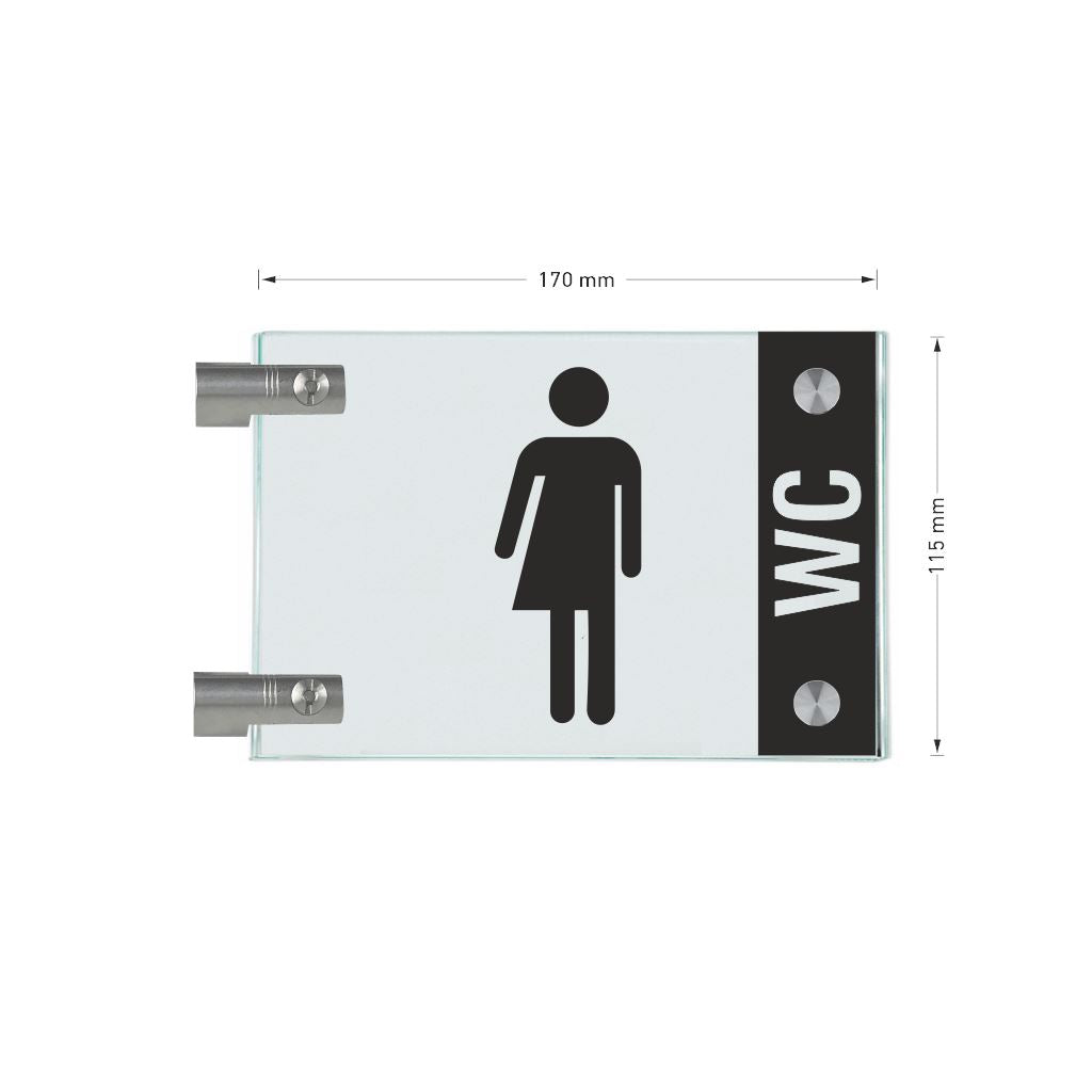 Fahnenschild Gender WC mit Balken, 2 Scheiben mit Glasverbinder 5